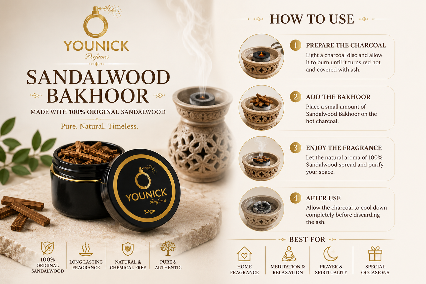 YOUNICK Sandalwood Bakhoor | 100% Original Sandalwood Chips | Natural Premium Incense