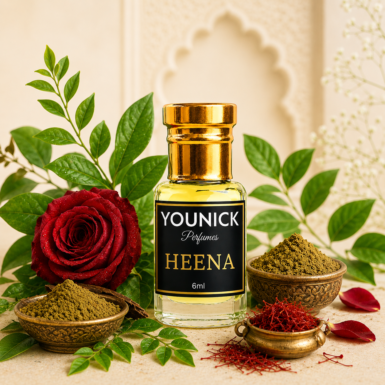 YOUNICK Heena Attar | Premium Traditional Mehndi Fragrance with Rose, Saffron & Oud | Long Lasting Concentrated Perfume Oil