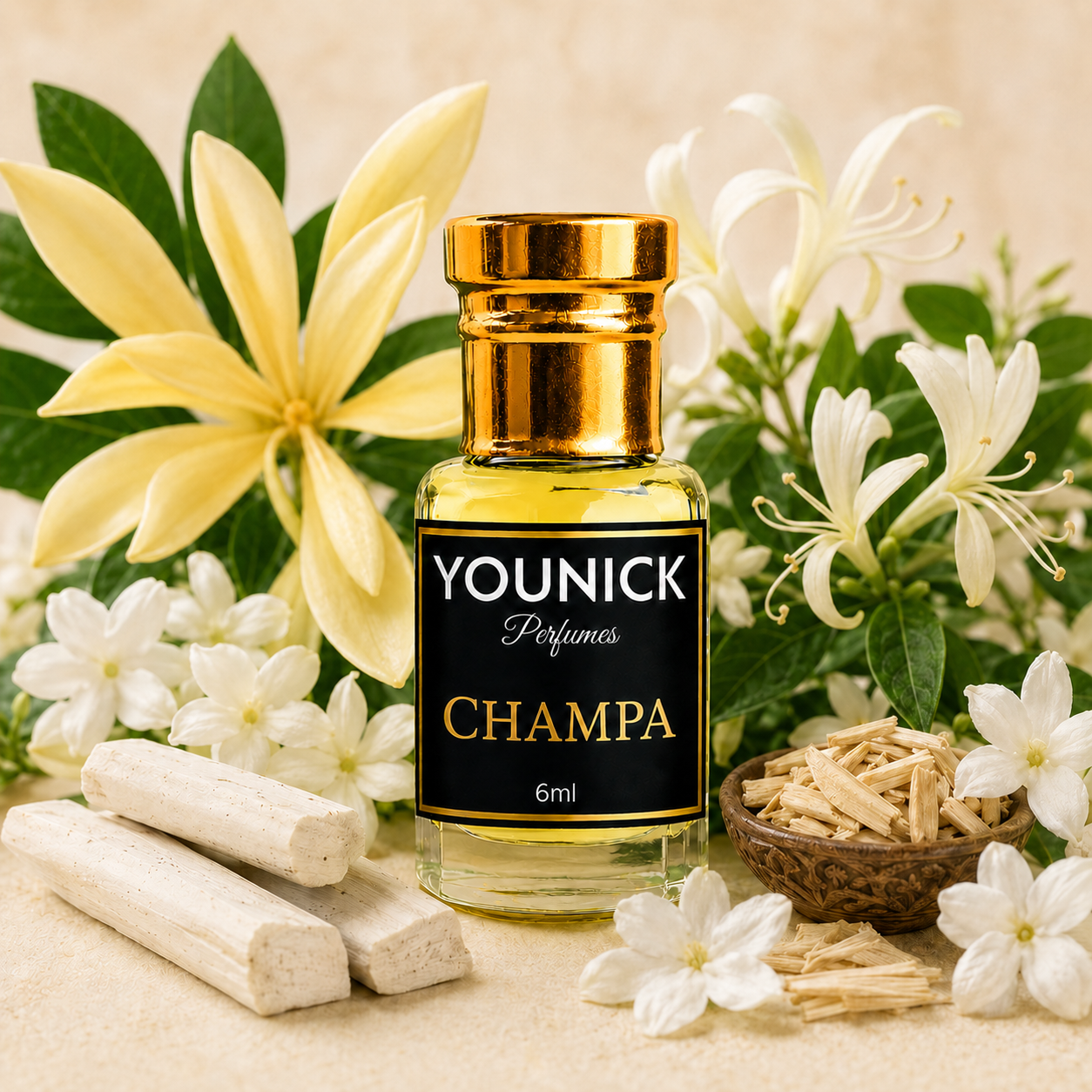 YOUNICK Champa Attar – Premium Floral Sandalwood Attar | Long Lasting Concentrated Perfume Oil