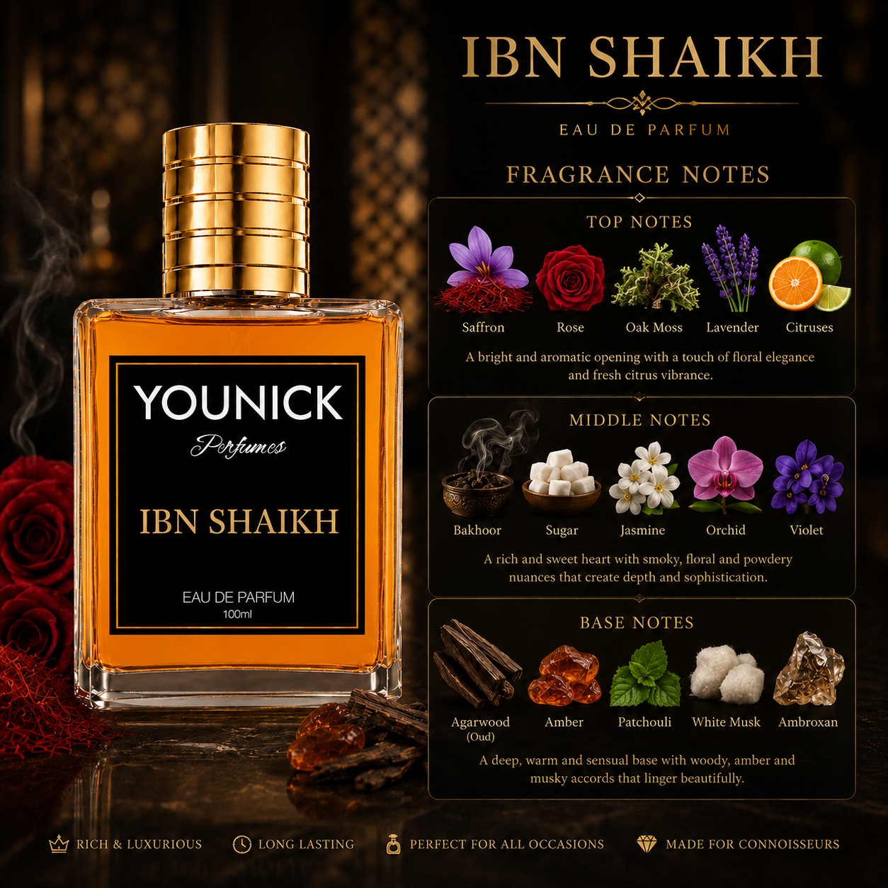 IBN SHEIKH by YOUNICK Eau De Parfum for Men & Women | Luxury Arabian Oud Perfume | Long Lasting Fragrance