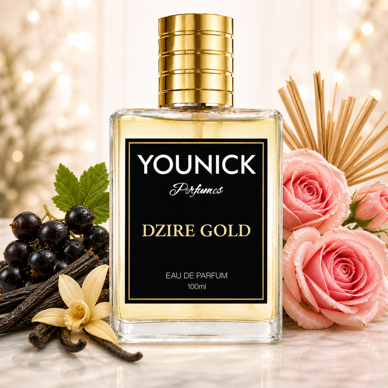 YOUNICK Dzire Gold Eau De Parfum | Premium Long Lasting Perfume for Men & Women | Fresh Fruity Floral Woody Fragrance