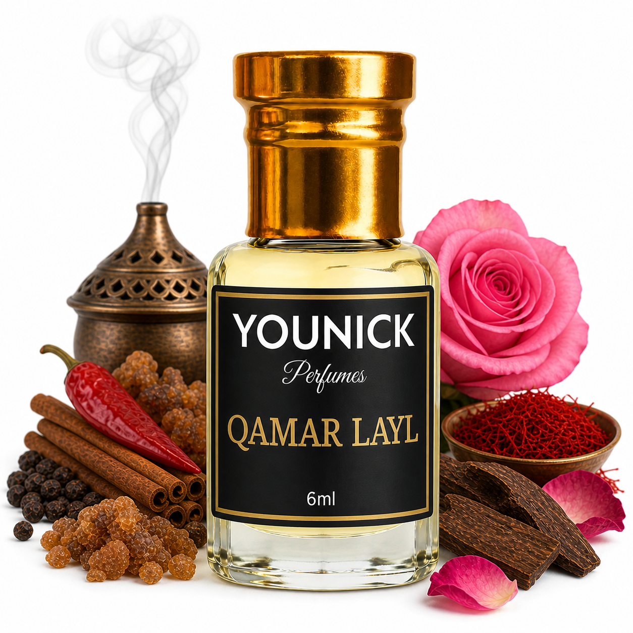 QAMAR LAYL Attar by YOUNICK – Spicy Smoky Oud Floral Perfume Oil