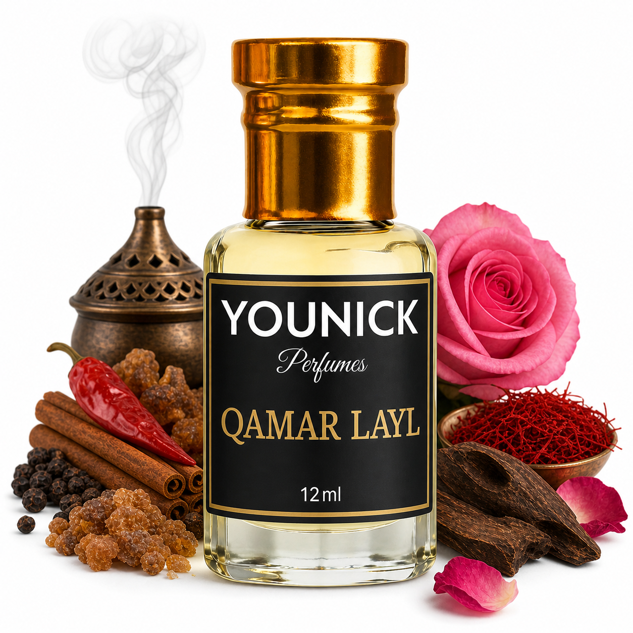 QAMAR LAYL Attar by YOUNICK – Spicy Smoky Oud Floral Perfume Oil