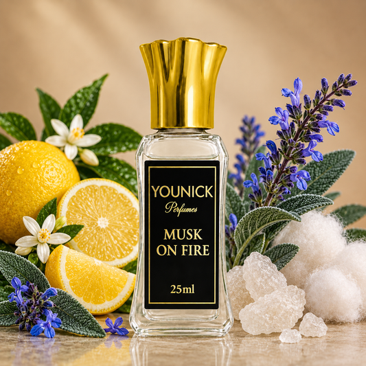 YOUNICK Musk On Fire Attar | Premium Long Lasting Fragrance | Blue Sage, Sicilian Lemon, White Musk & Amber | 6ml / 12ml / 25ml