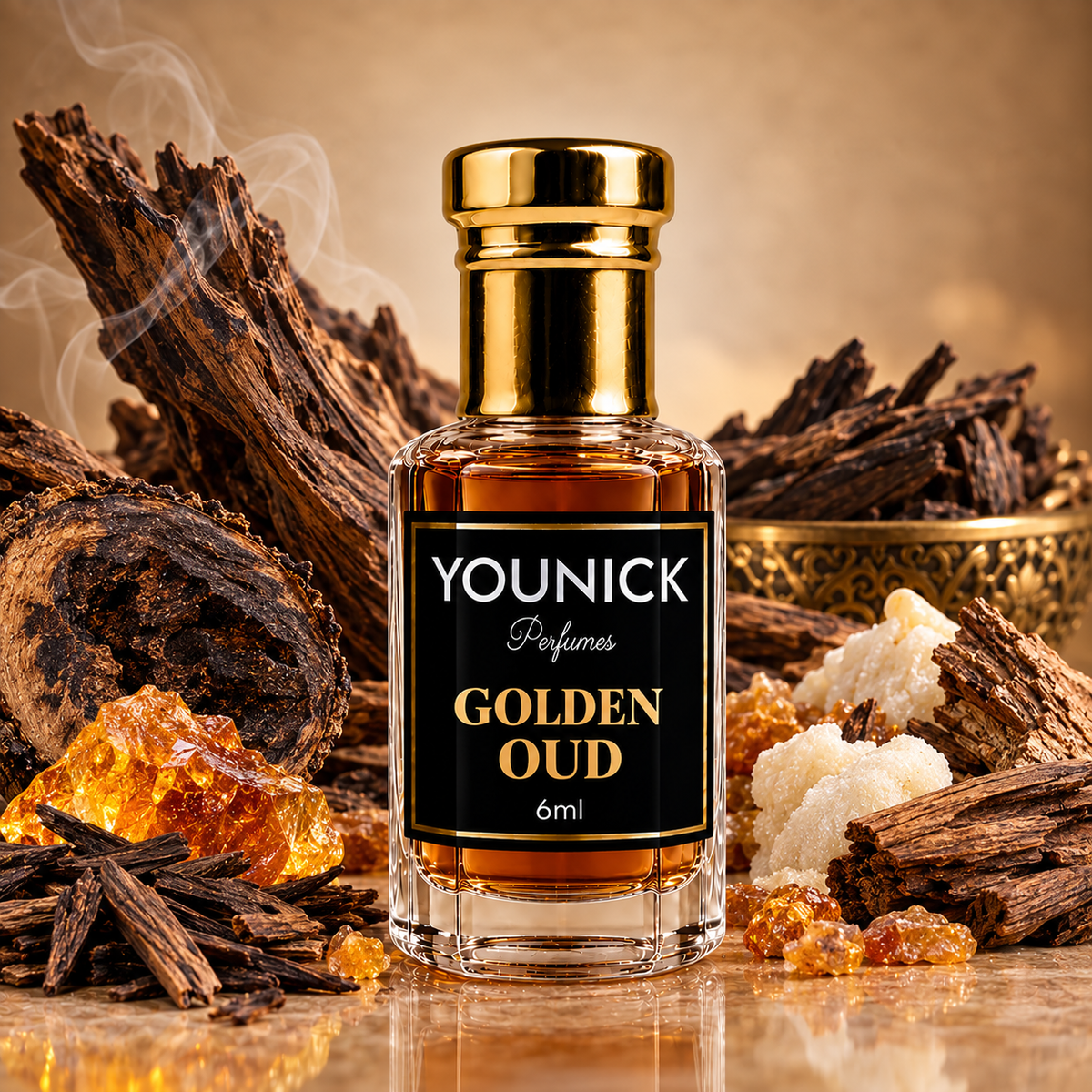YOUNICK Golden Oud Attar | Premium Smoky Oud & Amber Fragrance | Long-Lasting Woody Musk Perfume Oil