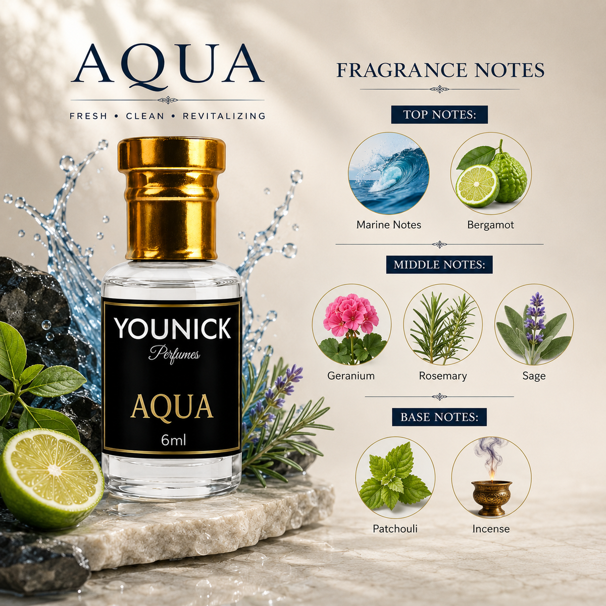 YOUNICK CR07, AQUA & PARIS Attar Combo – 6ML × 3 | 18ML Premium Fragrance Set
