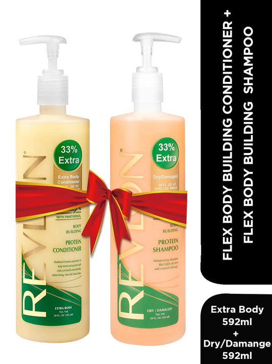 REVLON FLEX BODY BUILDING CONDITIONER EXTRA BODY & FLEX BODY BUILDING PROTEIN SHAMPOO DRY/DAMAGED COMBO PACK