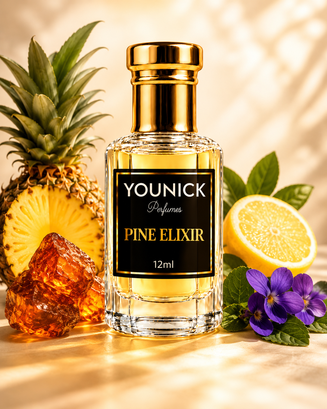 YOUNICK Pine Elixir Attar – Fresh Pineapple & Citrus Fragrance with Amber, Patchouli & Cedarwood | 6ml / 12ml / 25ml