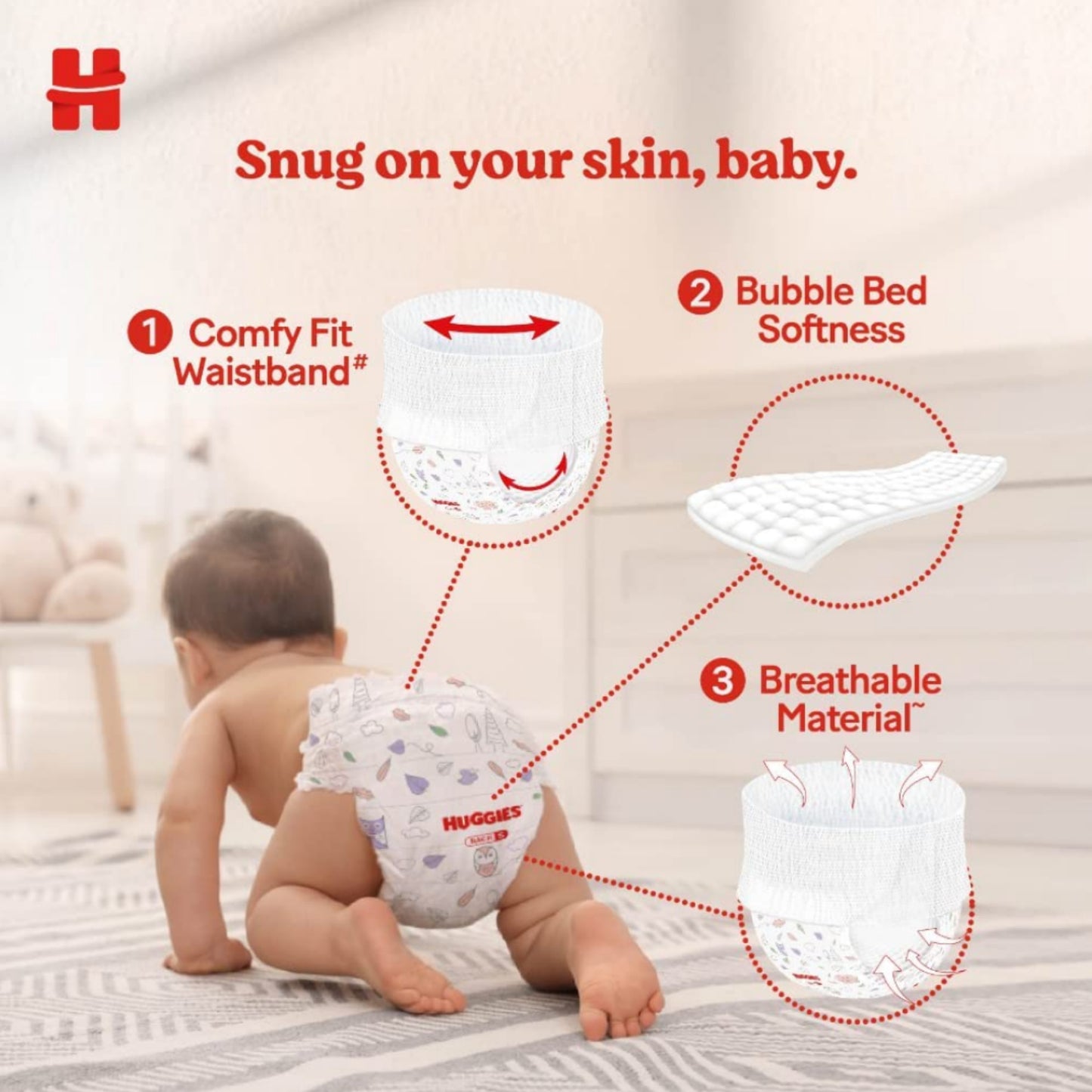 Huggies Complete Comfort Wonder Pants | Pant Style Baby Diapers M Size, 50 Count | India's Fastest Absorbing Diaper, Patented Dry Xpert Channel, Ideal for 7 to 12 Kgs