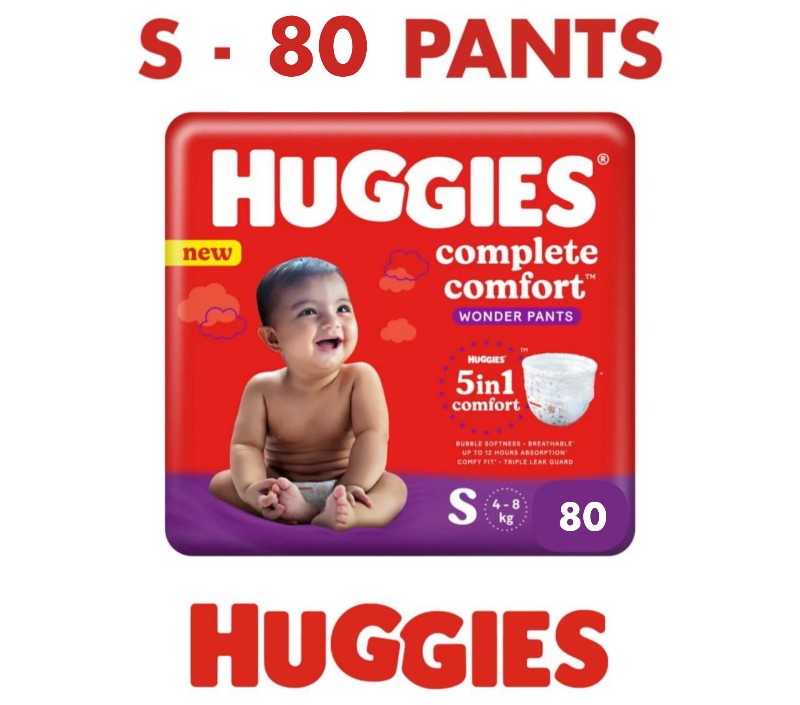 Huggies Complete Comfort Dry Pants Small S-80 Size Baby Diaper Pants (4-8kgs) with 5 in 1 Comfort