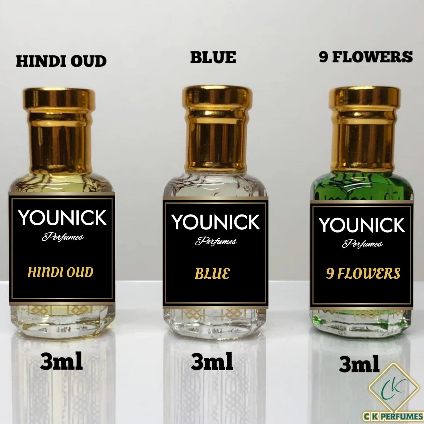 Attar pack 3ml*3 bottles hindi oud, blue and 9 flowers all 3 designer attars high quality Younick