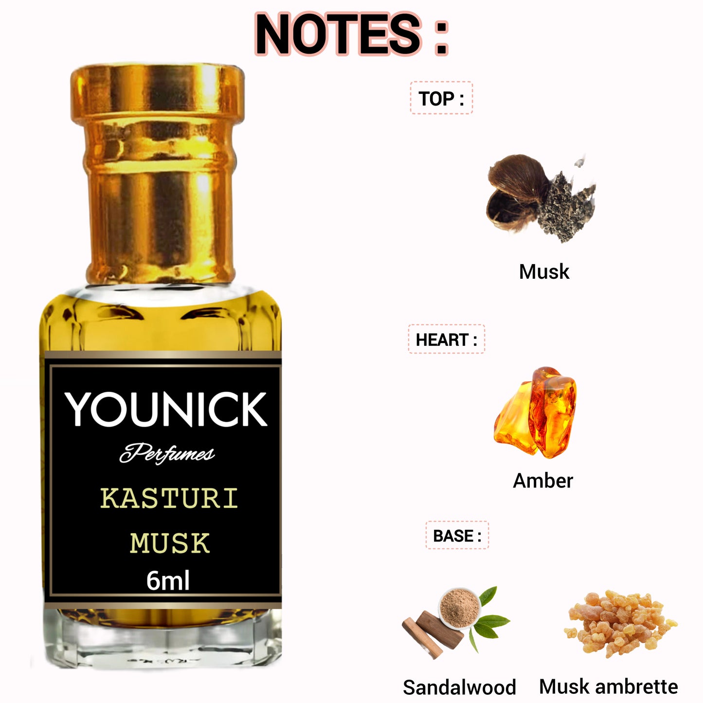 Younick Perfumes Kasturi Musk, Kesar Chandan, Arabian Nights Attar Combo (6mlx3, Total 18ml) – Strong Arabic Attars for Men