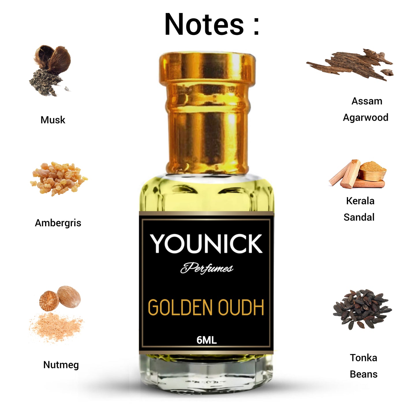 Golden Oudh 6ml Attar for Men - Bold, Dark Woody Fragrance by Younick