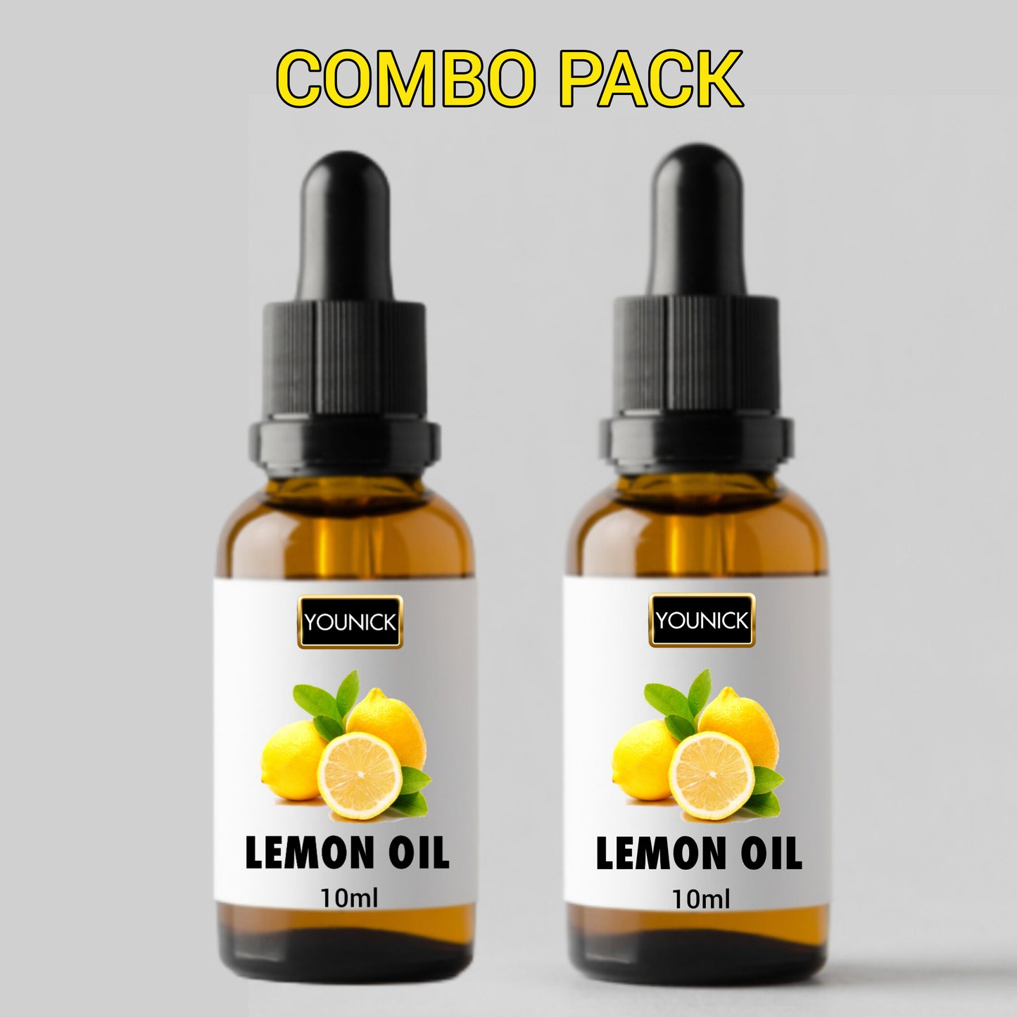 YOUNICK Lemon Essential Oil Combo (2 x 10ml) with Dropper | 100% Pure & Natural | Aromatherapy, Diffuser, Massage & Skin Care