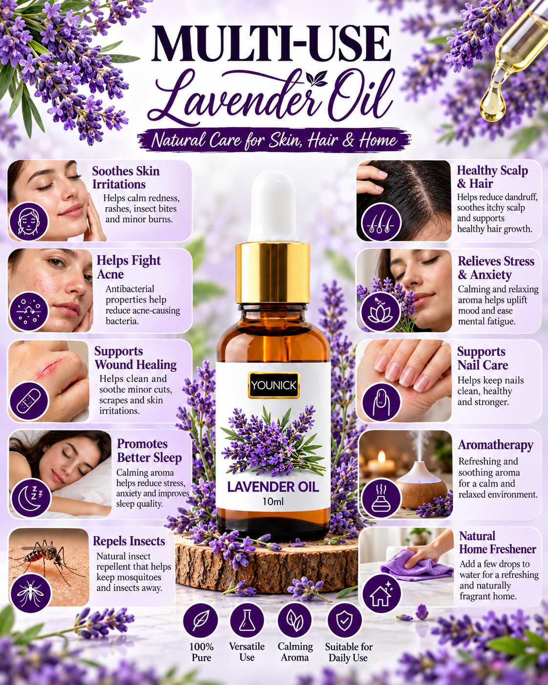 YOUNICK LAVENDER ESSENTIAL OIL 10ml pure lavender oil