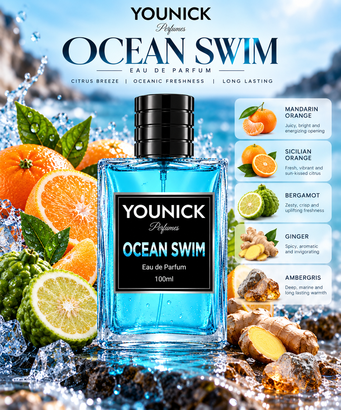 YOUNICK OCEAN SWIM Eau de Parfum – Inspired by Afternoon Swim by Louis Vuitton | Long-Lasting Citrus Fresh Fragrance | 50ml / 100ml