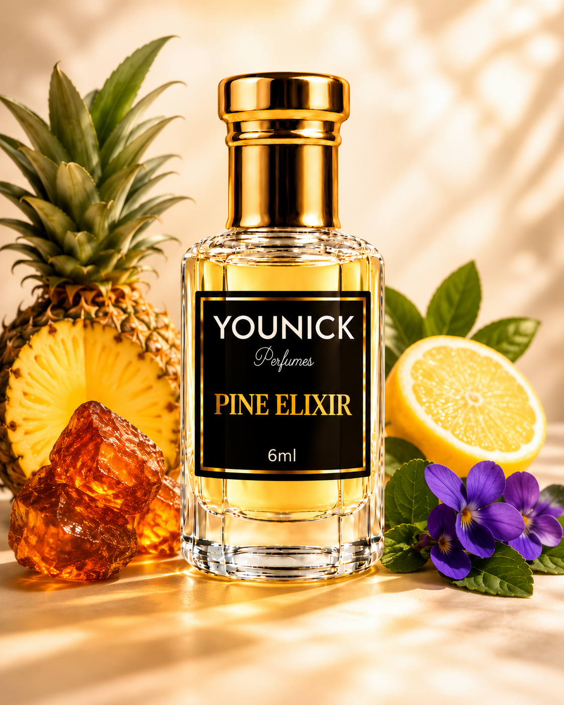 YOUNICK Pine Elixir Attar – Fresh Pineapple & Citrus Fragrance with Amber, Patchouli & Cedarwood | 6ml / 12ml / 25ml