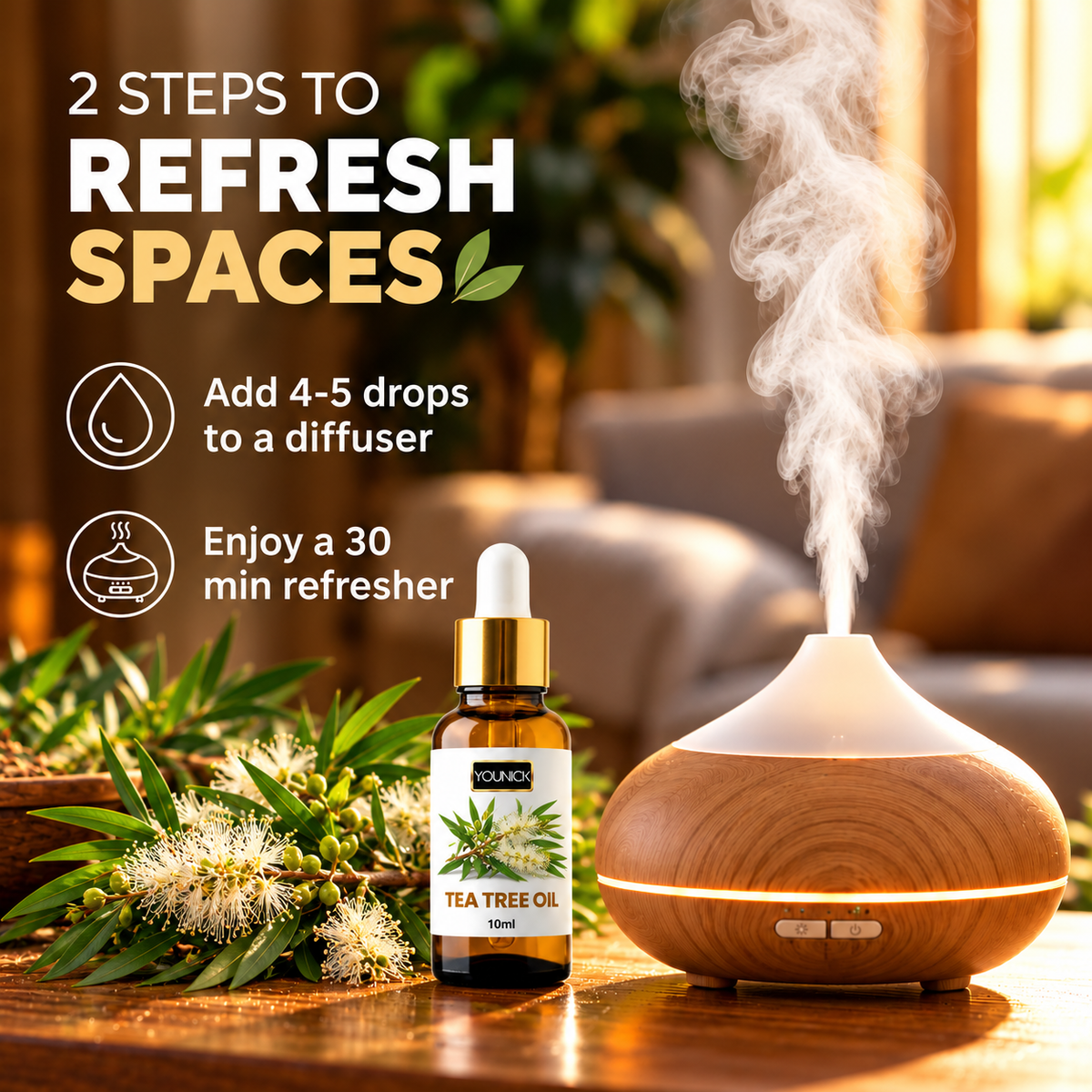 YOUNICK Tea Tree Essential Oil 10ml | Hair & Scalp Care, Skincare & Aromatherapy