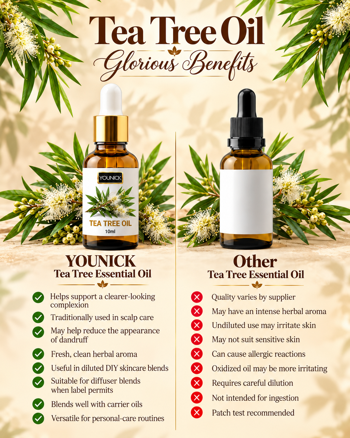 YOUNICK Tea Tree Essential Oil 10ml | Hair & Scalp Care, Skincare & Aromatherapy