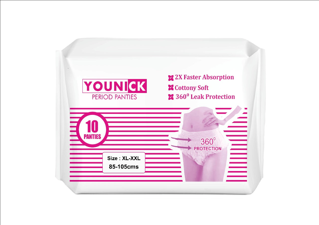 YOUNICK PERIOD PANTIES – PACK OF 10 COMFORTABLE & LEAK-PROOF PROTECTION IN SIZES S TO 3XL