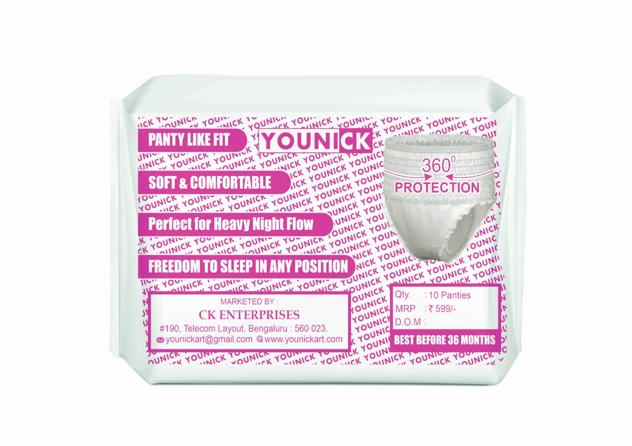 YOUNICK PERIOD PANTIES – PACK OF 10 COMFORTABLE & LEAK-PROOF PROTECTION IN SIZES S TO 3XL