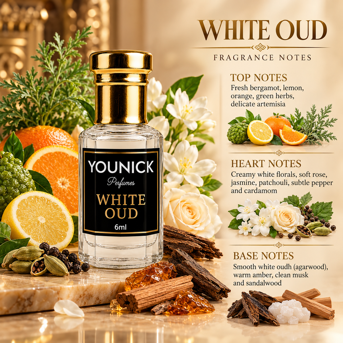 YOUNICK White Oud & Jannatul Firdaus Attar Combo Pack | 2 Traditional Fragrance Oils | 6ml Each and 12ml each