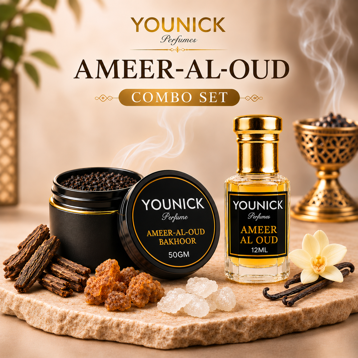 YOUNICK Ameer Al Oud Bakhoor & Attar Combo