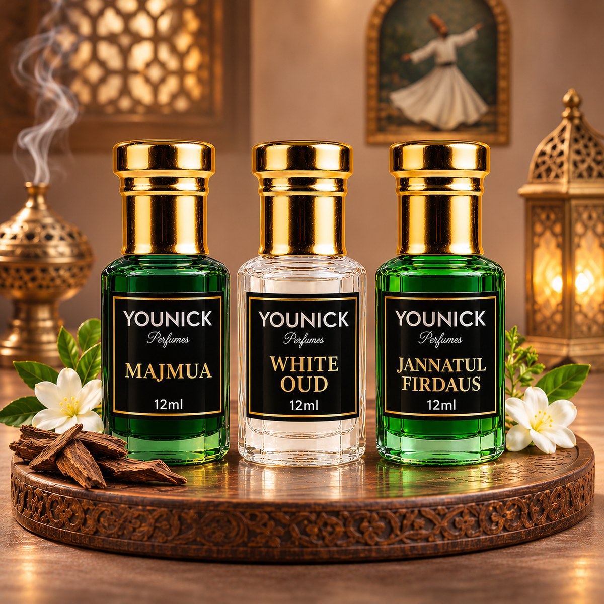 YOUNICK Premium Attar Combo – Majmua, White Oud & Jannatul Firdaus