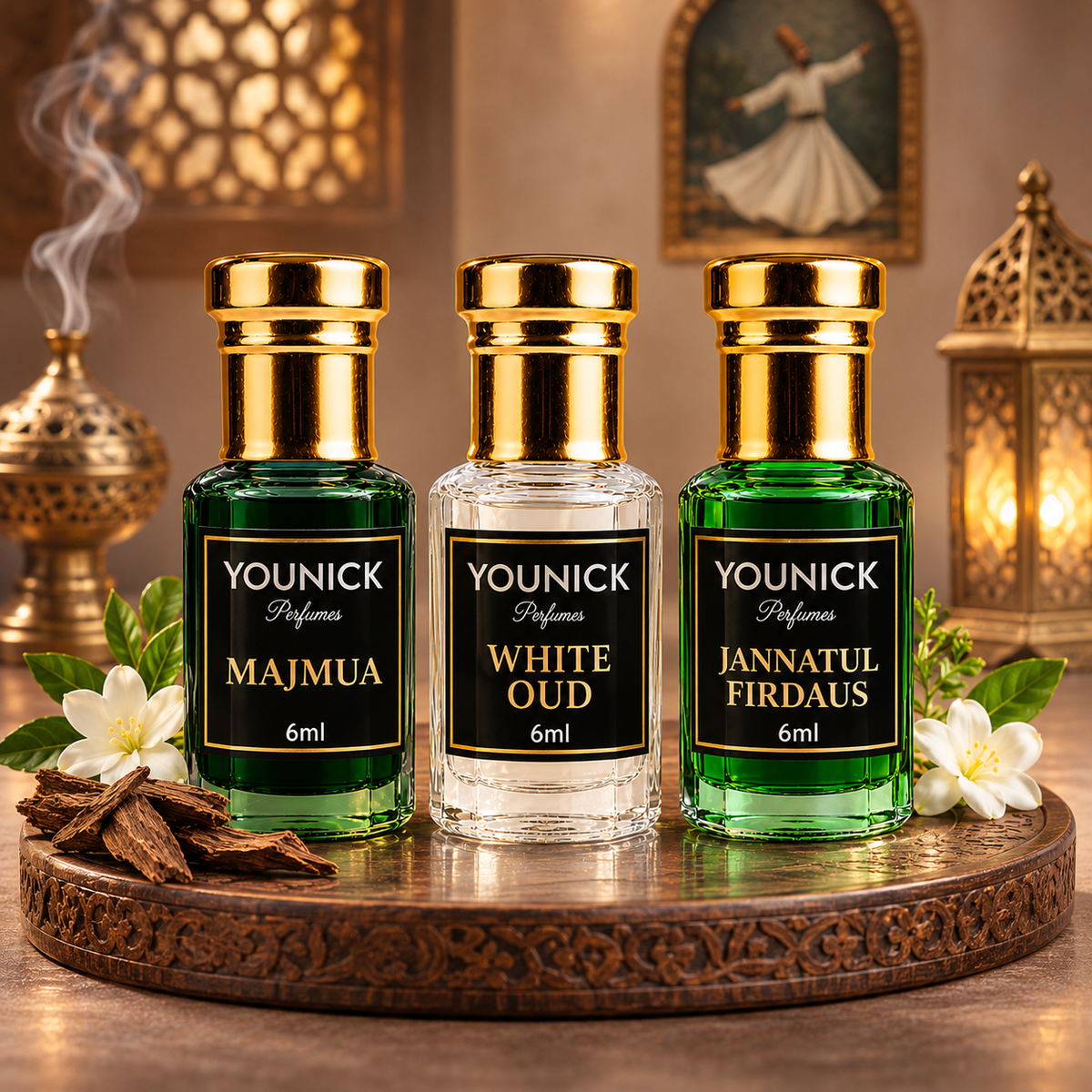 YOUNICK Premium Attar Combo – Majmua, White Oud & Jannatul Firdaus