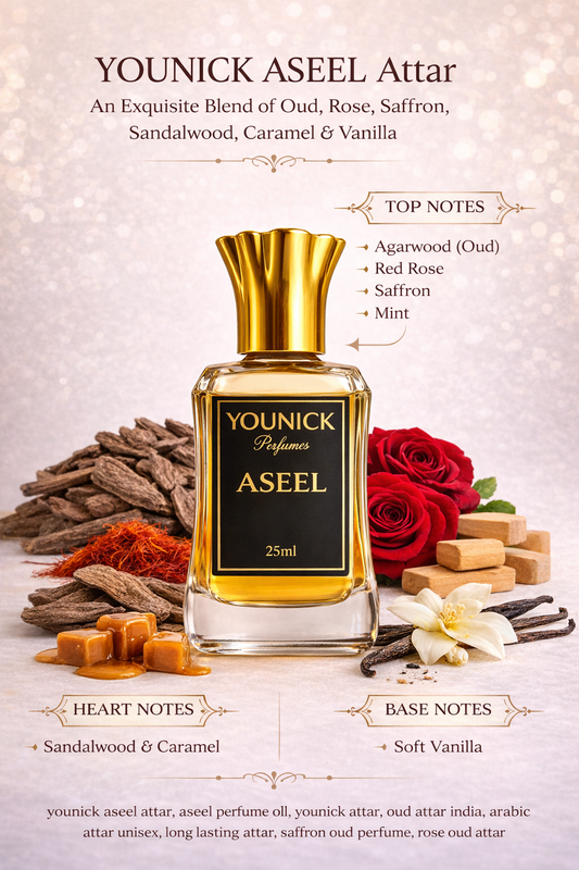 YOUNICK ASEEL Attar – Premium Arabic Perfume Oil | Oud, Rose, Saffron & Vanilla