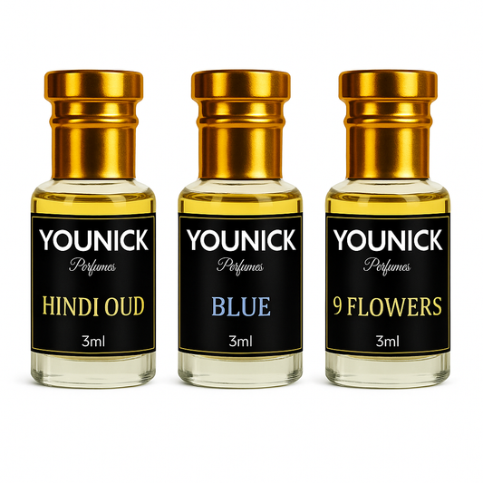 Attar pack 3ml*3 bottles hindi oud, blue and 9 flowers all 3 designer attars high quality Younick